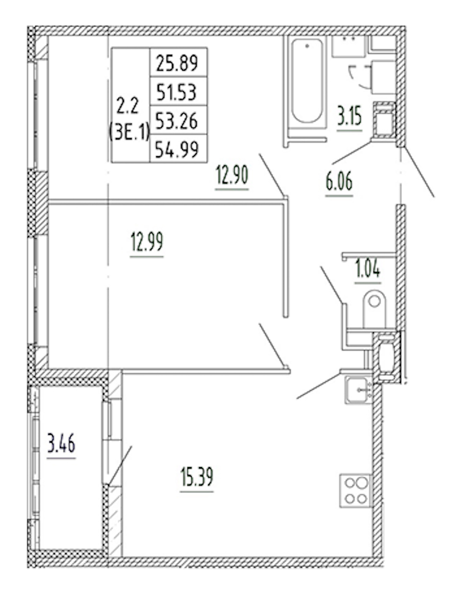 2-комнатная квартира 51.53 м², 10/10 эт., ЖК «Полис Приморский 2»